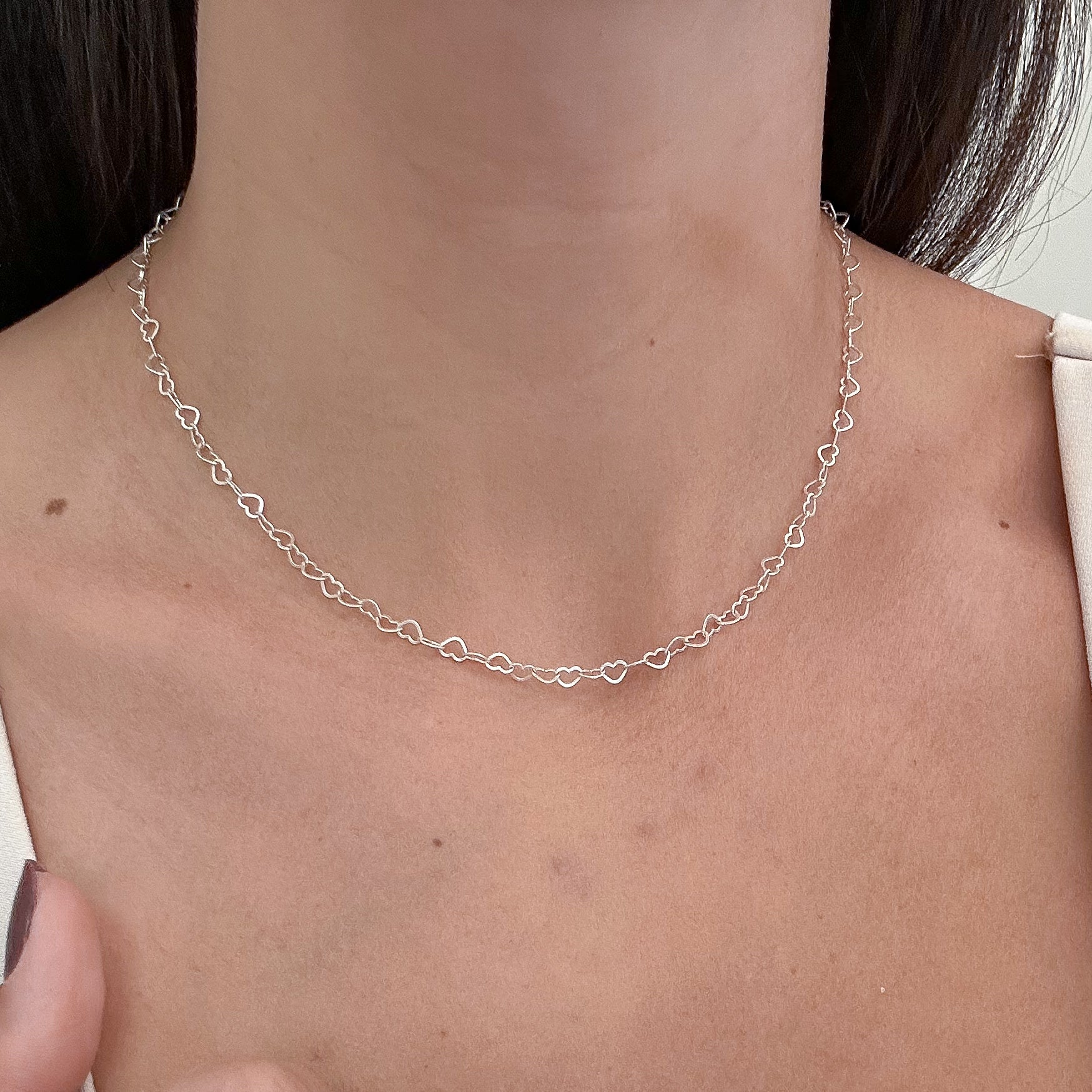 GARGANTILHA ELO CORAÇÕES 3MM - 45CM