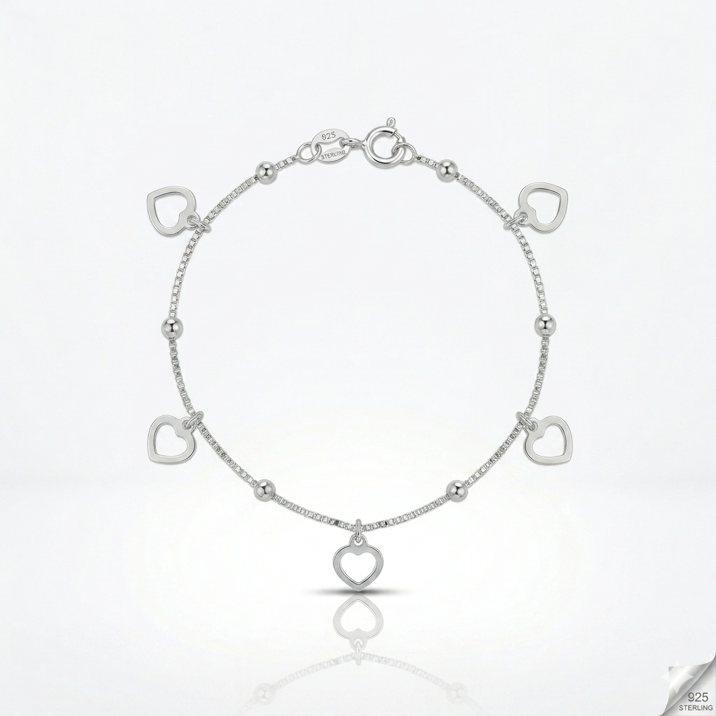 PULSEIRA ESFERAS CORAÇÕES 18,5CM