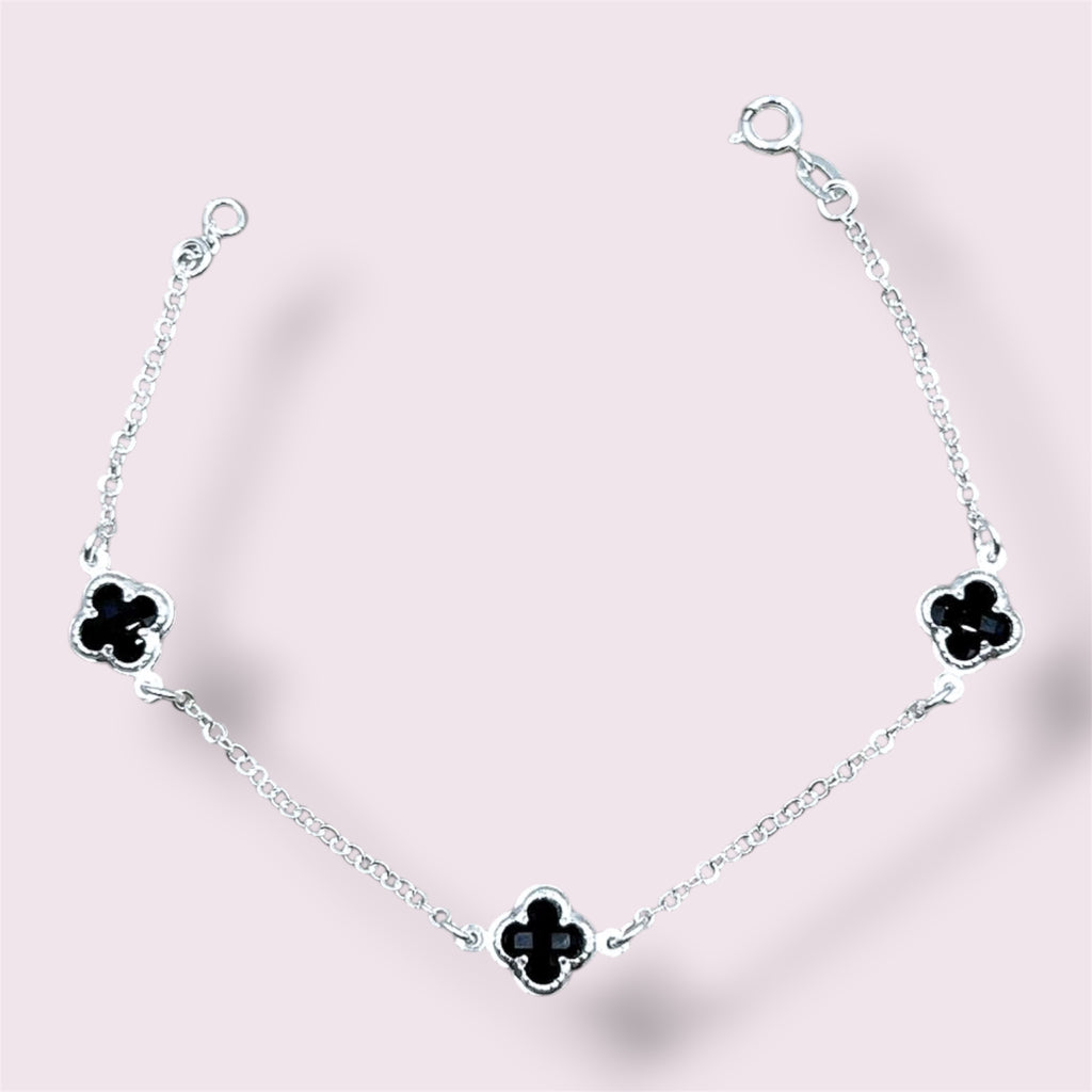 PULSEIRA TREVOS PRETO 10MM - 18,5CM