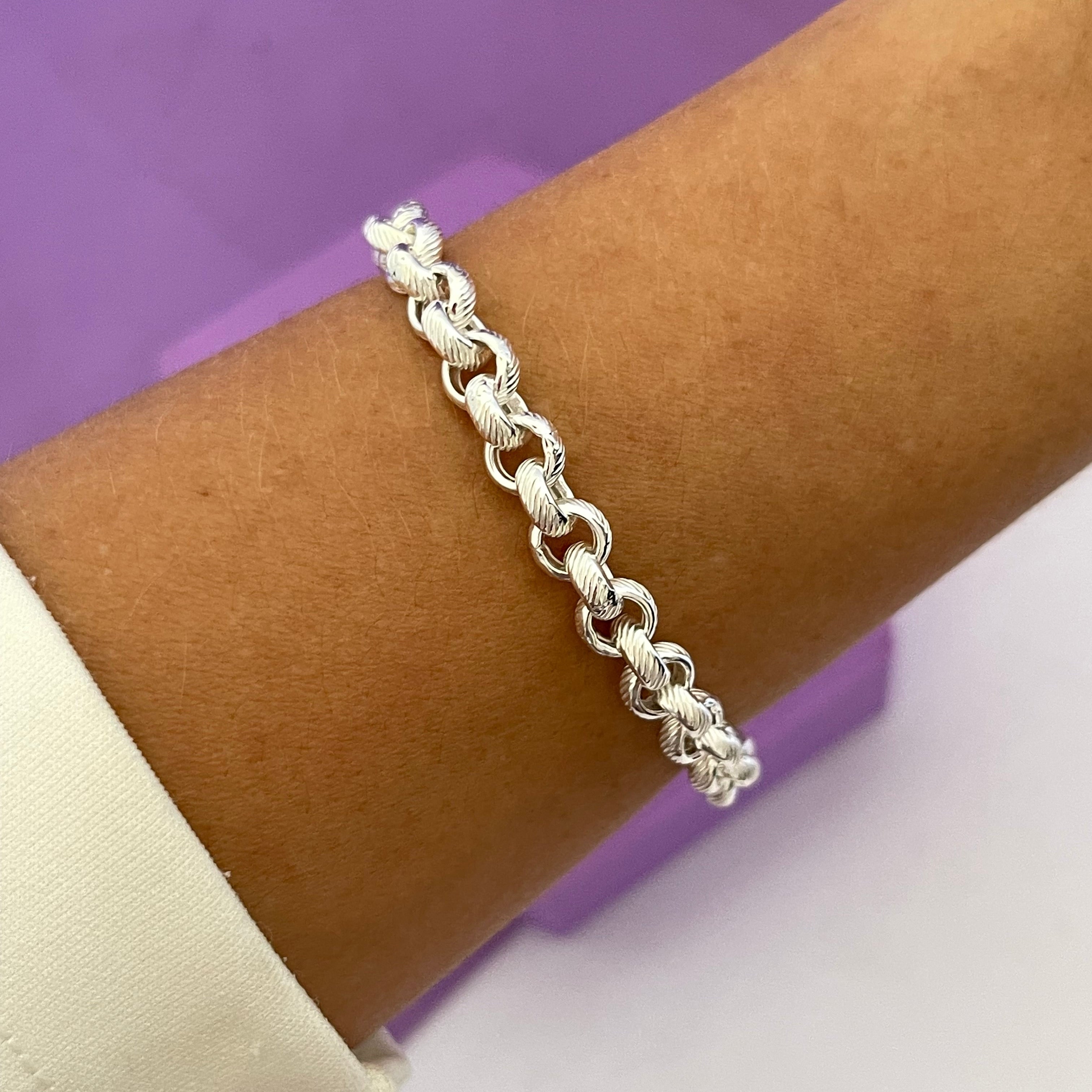 PULSEIRA ELO PORTUGUÊS DIAMANTADA 7MM - 18,5CM