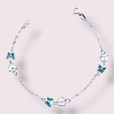 PULSEIRA BORBOLETAS AZUIS E PRATA 18,5CM