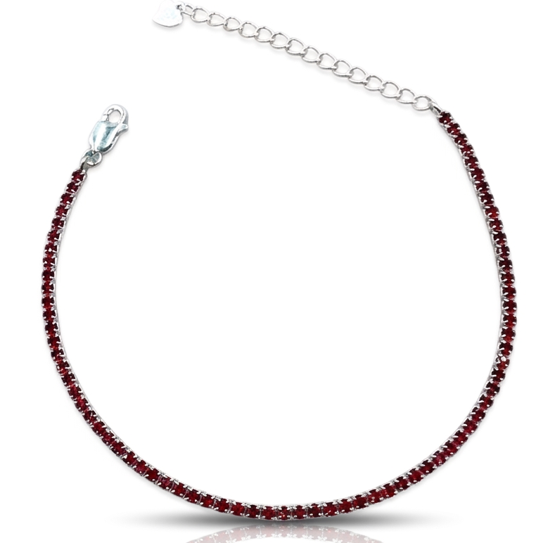 Pulseira Riviera 2mm Rubi 15+5cm