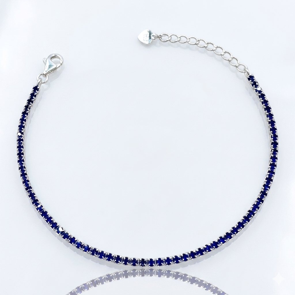 Pulseira Riviera 2mm Azul Safira 17+3cm