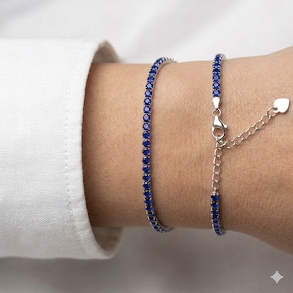 Pulseira Riviera 2mm Azul Safira 17+3cm