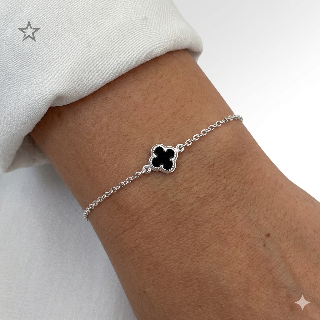PULSEIRA TREVO SOLO PRETO 10MM - 18,5CM